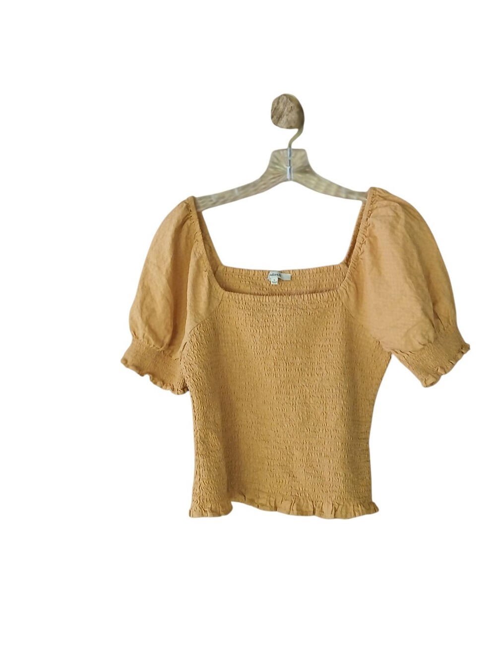 Madewell Gold Off-The-Shoulder Puffed Sleeve Smocked Crop Top Small